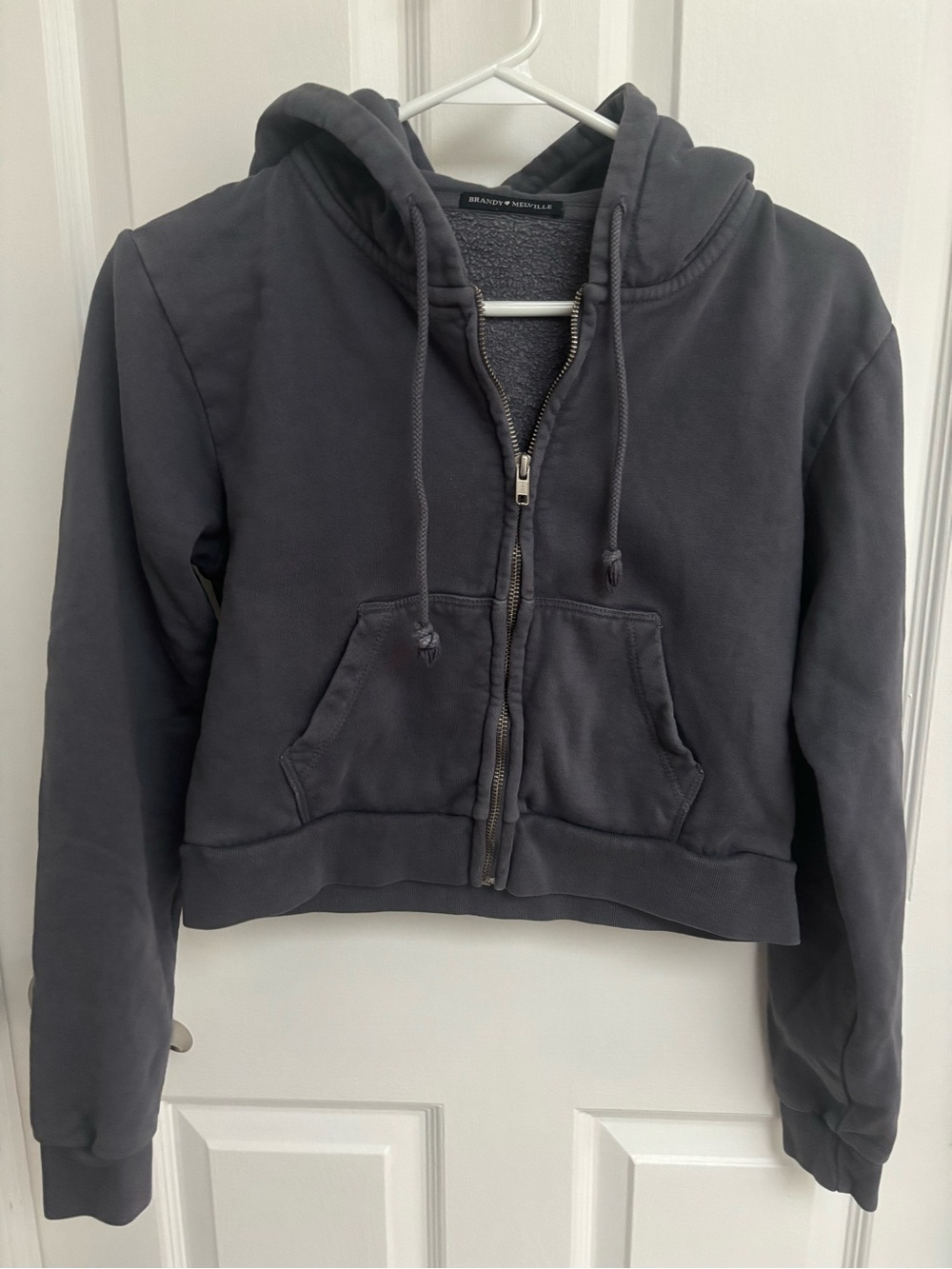 Brandy Melville Charcoal Cropped Zip Hoodie